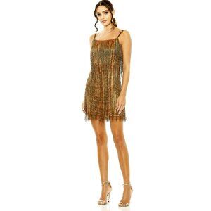 Mac Duggal Copper Beaded Fringe Mini Party Dress Size 4 NWT 18,34